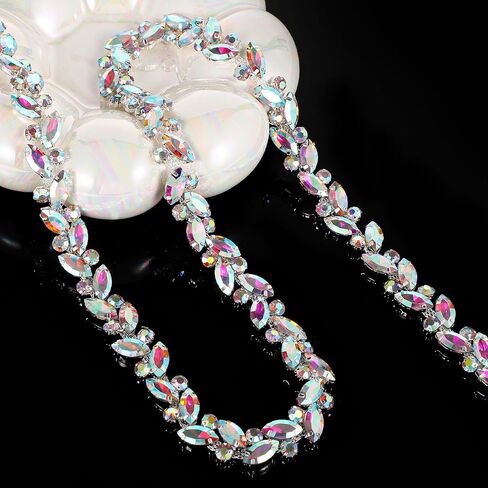 3 Yards Rhinestone Chain Trim, Crystal Rhinestone Chain Trim Applique, Sparkly Flower Leaf Costume Embellishment, Chain Sewing Bling Trim for DIY, Wedding in Saudi Arabia