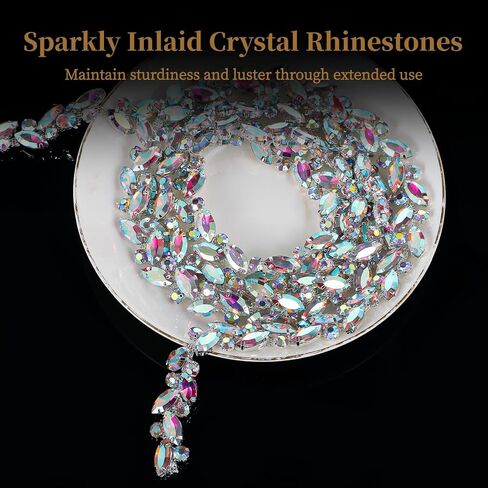 3 Yards Rhinestone Chain Trim, Crystal Rhinestone Chain Trim Applique, Sparkly Flower Leaf Costume Embellishment, Chain Sewing Bling Trim for DIY, Wedding in Saudi Arabia