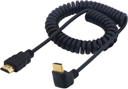 Right Angle HDMI Coiled Cable 270 Degree HDMI Male to HDMI Male Spring Spiral Cord High Speed Supports 4K 60Hz 1080P Compatible for TV PC Laptop (Upward Angle) in Kuwait