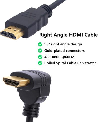 Right Angle HDMI Coiled Cable 270 Degree HDMI Male to HDMI Male Spring Spiral Cord High Speed Supports 4K 60Hz 1080P Compatible for TV PC Laptop (Upward Angle) in Kuwait