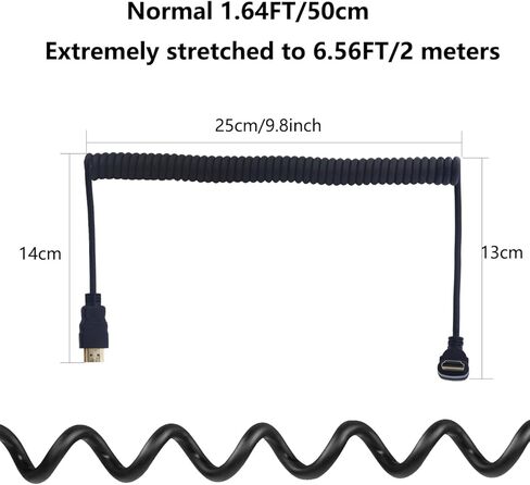 Right Angle HDMI Coiled Cable 270 Degree HDMI Male to HDMI Male Spring Spiral Cord High Speed Supports 4K 60Hz 1080P Compatible for TV PC Laptop (Upward Angle) in Kuwait