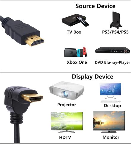 Right Angle HDMI Coiled Cable 270 Degree HDMI Male to HDMI Male Spring Spiral Cord High Speed Supports 4K 60Hz 1080P Compatible for TV PC Laptop (Upward Angle) in Kuwait