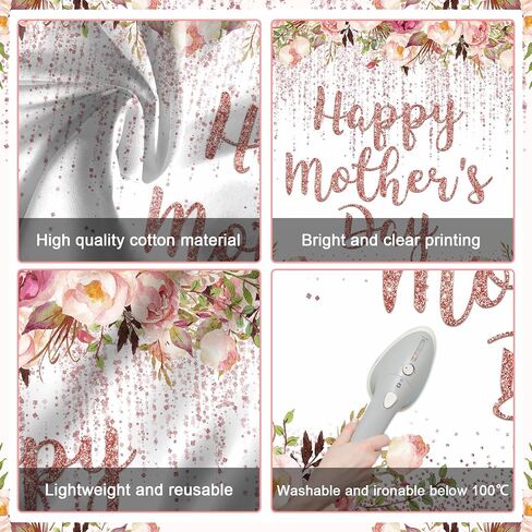 Mocsicka Rose Gold Happy Mother's Day Backdrop Floral Glitter Dots Thanks Mom Background Mother's Day Party Decorations Banner Photo Studio Props (7x5ft) in Saudi Arabia