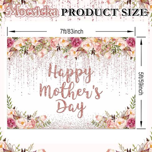 Mocsicka Rose Gold Happy Mother's Day Backdrop Floral Glitter Dots Thanks Mom Background Mother's Day Party Decorations Banner Photo Studio Props (7x5ft) in Saudi Arabia