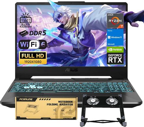 ASUS TUF A15 VR-Ready Gaming Laptop, 15.6" FHD 144Hz, AMD Ryzen 7 7435HS, NVIDIA GeForce RTX 3050, 32GB DDR5 RAM, 1TB SSD, Backlit KB, RJ-45, Bundle with PCO Notebook Fold Radiator, Cooler in Saudi Arabia