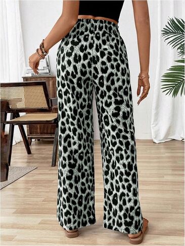 Floerns Women's Leopard Print Straight Leg Pants Loose Drawstring Waist Trousers in Saudi Arabia