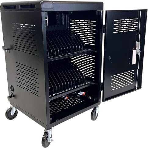 30-Unit Mobile Charging Cart - Open Charging Station Rack for 14-inch Chromebooks and Tablets -  Tablet Organizer Station with Cable Management and Charger Organization(Black) in Saudi Arabia