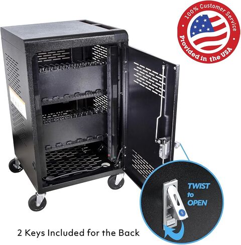 30-Unit Mobile Charging Cart - Open Charging Station Rack for 14-inch Chromebooks and Tablets -  Tablet Organizer Station with Cable Management and Charger Organization(Black) in Saudi Arabia