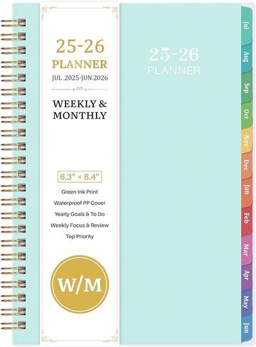 2025 Planner - 2025 Planner Daily Weekly Monthly, Jan 2025 to Dec 2025, 6.4'' x 8.5'', Calendar 2025 Planner with Transparent PP Cover, Green Ink Pages, Colorful Monthly Tabs, Back Pocket in Kuwait