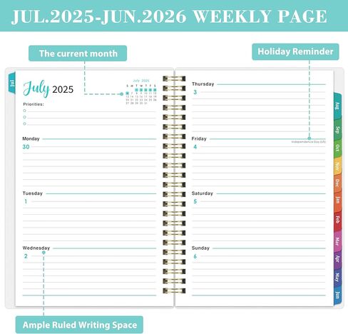 2025 Planner - 2025 Planner Daily Weekly Monthly, Jan 2025 to Dec 2025, 6.4'' x 8.5'', Calendar 2025 Planner with Transparent PP Cover, Green Ink Pages, Colorful Monthly Tabs, Back Pocket in Kuwait