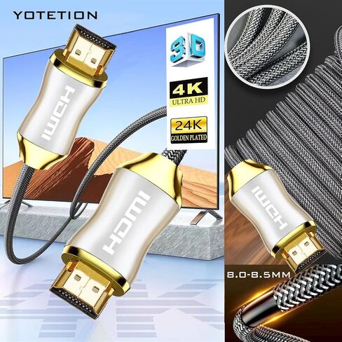 4K HDMI Cable 3ft ، HDMI HDMI Cable Cable Nylon & Gold Connector Zn Shell (Gun Black) -4K@60Hz DTS: X ، HDCP 2.2 & 2.3 ، HDR 10 متوافق مع ROKU TV/PS5/HDTV/Blu -ray in Saudi Arabia