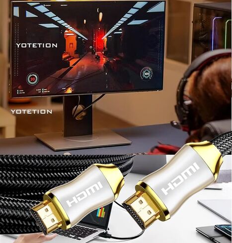 4K HDMI Cable 3ft ، HDMI HDMI Cable Cable Nylon & Gold Connector Zn Shell (Gun Black) -4K@60Hz DTS: X ، HDCP 2.2 & 2.3 ، HDR 10 متوافق مع ROKU TV/PS5/HDTV/Blu -ray in Saudi Arabia