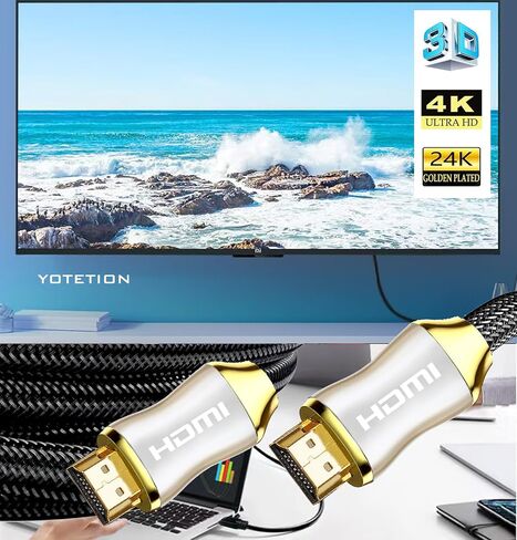 4K HDMI Cable 3ft ، HDMI HDMI Cable Cable Nylon & Gold Connector Zn Shell (Gun Black) -4K@60Hz DTS: X ، HDCP 2.2 & 2.3 ، HDR 10 متوافق مع ROKU TV/PS5/HDTV/Blu -ray in Saudi Arabia