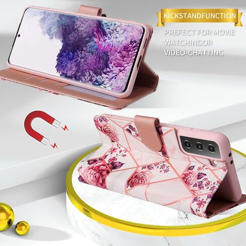 Asuwish Compatible with Samsung Galaxy S21 Plus Glaxay S21+ 5G Wallet Case and Tempered Glass Screen Protector Flip Card Holder Stand Cell Phone Cases for Gaxaly S21+5G S21plus 21S + S 21 21+ G5 Pink in Saudi Arabia