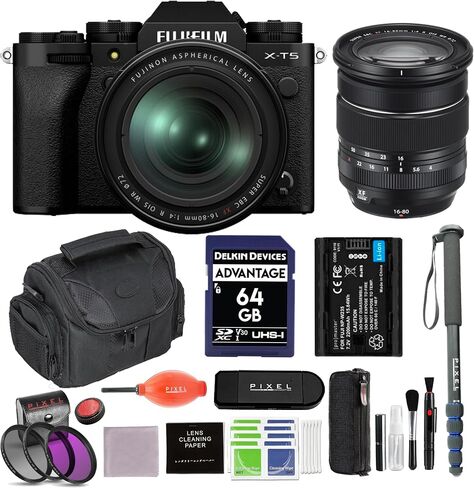 كاميرا Fujifilm X-T5 المرآة مع حزمة عدسة 16-80 مم (أسود) مع مجموعة إضافية للبطارية والشاحن ، ترايبود ، حقيبة ظهر ، وأكثر | Fuji XT5 in Saudi Arabia