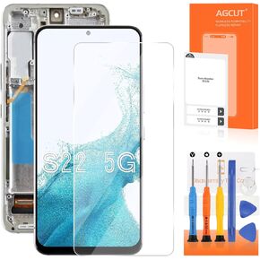 INCELL for Samsung Galaxy S22 5G Screen Replacement for Samsung S22 5G LCD Display Touch SM-S901B SM-S901U LCD Digitizer Touch Screen Assembly with Frame(No Fingerprint) (Silver)