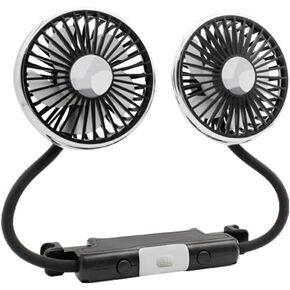 USB Car Fan for Backseat - Dual Head 360° Rotatable Car Cooling Fan with 3 Speeds, Strong Airflow & Quiet Operation - Flexible Clip Design for Cars, Trucks and Long Drives