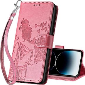 for iPhone 15 Pro Max Wallet case, Flip Folio Cover with Stand Feature for Women Men, PU Leather Phone Case Fit for iPhone 15 Pro Max 6.7'' [Rose Gold-Butterfly]