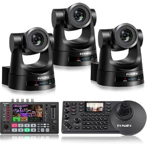 FoMaKo PTZ Camera HDMI, AI Auto Tracking, 20x Optical Zoom (3pcs) + M4 Video Mixer Switcher + KC608 Pro PTZ Controller (BH202+M4+FMK20SDI)