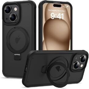 for iPhone 16 Case with Invisible Ring Stand [Military Drop Protection] [Compatible with Mag-Safe] Matte Translucent Back Anti-Slip Shockproof Phone Cover 6.1 Inch 2024-Purple