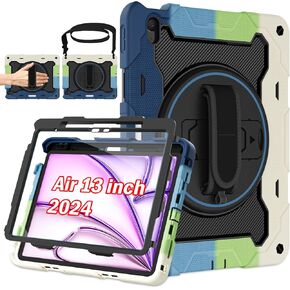 for iPad Pro 13 Inch Case 2024 M4 7th Generation with HD Screen Protector, Shoulder Strap, 360 Stand, Hand Strap,Pen Holder |15ft Drop Protection| Heavy Duty Military Case for Pro 13 for Kids