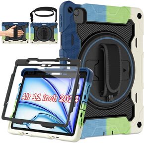 لـ iPad Pro 13 Inch Case 2024 M4 7th Generation مع حامي شاشة HD ، حزام الكتف ، 360 حامل ، حزام يدوي ، حامل القلم | حماية 15 قدمًا | قضية عسكرية ثقيلة للمحترفين 13 للأطفال in Kuwait