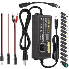 Adjustable Power Adapter, 3V ~ 24V Universal Power Supply 6A 144W AC/DC Adapter Variable DC Power Supply AC 100V-240V Universal AC Adapter Converter Transformer with Test Leads