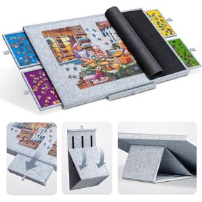 Tektalk Portable Jigsaw Puzzle Table with Integrated Adjustable Stand/Bracket and Removable Cover, 3-Tilting-Angle Super Lightweight Felt Puzzle Plateau Board, for Up to 1000 Pieces - Light Gray