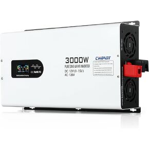 3000W Pure Sine Wave Inverter White DC 12V to AC 120V Car Inverter with LCD Digital Display Wireless Remote Control USB Port Power inverters for Home Travel Outdoor Camping RV Truck