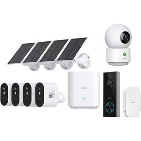 AOSU 5MP SolarCam Max System 4-Cam-Kit + 3MP Doorbell Camera + 3MP Indoor Camera (Homebase are not Compatible with Each Other, Independent)