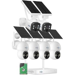 Hiseeu Solar Camera Wireless Outdoor ، نظام كاميرات الأمان المنزلي ، WIFI 2.4G & 5G ، رؤية ليلية بألوان مدتها 4 ميجابكسل ، عرض 360 درجة ، عموم وميل ، تسجيل محلي 1 تيرابايت ، لا اشتراك