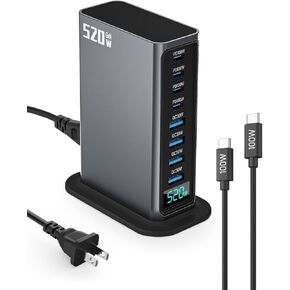 520W USB C Charger Block, 8 Ports GaN Fast Charging Station Hub, PD 100w Type C & USB A Laptop Desktop Charger Adapter for MacBook Air/Pro, DELL, iPhone, iPad, Samsung, Travel Home Office Use