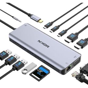 Docking Station Dual Monitor, 14 in 1 USB C Hub Multiport Adapter with 2 HDMI 4K, VGA, RJ45 Ethernet, 10 Gbps USB C/A, 100W PD, SD/TF, 3.5MM Audio&Mic for Dell HP Lenovo Surface