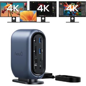 NewQ DisplayLink Docking Station Triple Monitor with 150W Power Adapter, Triple 4K Display for MacBook Pro/Air, Thunderbolt 5/4/3, USB-C Windows (2X HDMI, 1X DisplayPort, 2xAudio, 3xUSB 3.2, SD/TF)