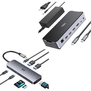 USB C Docking Station Dual Monitor, 8-in-1 USB C Video Hub+USB C Docking Station 3 Monitors Laptop USB C Dock Dual Monitor with 2 HDMI
