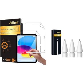 Ailun Paper Textured Screen Protector for iPad 11th 2025 [11 Inch]/10th 2022[10.9 Inch] 2 Pack and 3 Pack Apple Pencil Tips Replacement,Compatible with Apple Pencil 1st Gen and 2nd Gen