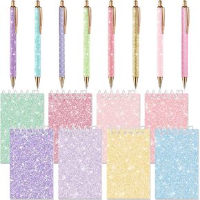 Sherr 16 Pcs Glitter Pens and Notebooks Glitter Pocket Notepad Mini Notebooks for Kids Fancy Pens for Women Pretty Cute Colorful Ballpoint Pens Spiral Notepads for Kids School Office Supplies in Kuwait