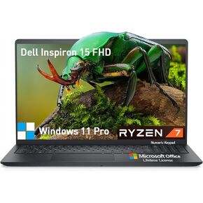 Dell Inspiron 15 3000 Laptop Computer, FHD 15.6 Laptop Notebook PC, AMD Ryzen 7 Business Laptop Windows 11 Pro, 64GB RAM, 2TB SSD+512GB PSSD, Copilot AI, Lifetime Microsoft Office, 10-Key Number Pad