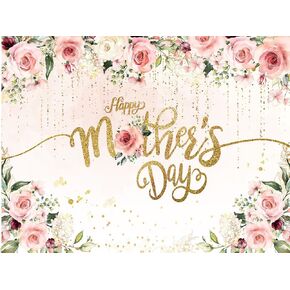 CYLYH 7x5ft Happy Mother's Day Backdrop Pink Flowers Golden Mother's Day Party Wall Decorations I Love Mom Gifts Photography Background Photo Booth Props