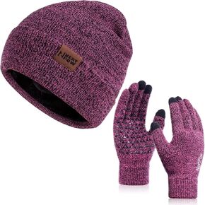 Winter 1-3 PCS Beanie Hat Gloves Scarf for Men and Women, Knit Fleece Lined Warm Touchscreen Gloves Beanie Infitiny Scarf Set