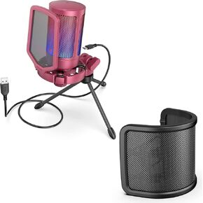 FIFINE Gaming USB Microphone for Desktop Set, Mic Pop Screen with Metal Mesh for YouTube Videos Bundle, PC Streaming Condenser Mic for Podcast, Recording, PS4/PS5 (A6R+U1)