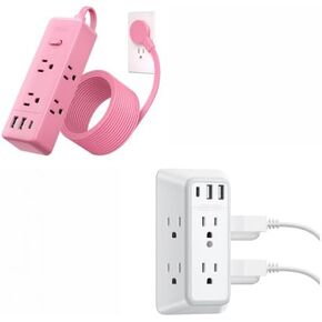 Pink Extension Cord with Wall Outlet Extender