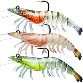 TRUSCEND Pre-Rigged Fishing Jigs, 1:50 Super Durable TPE Bass Fishing Lures, Well-Made Lifelike Soft Shrimp Swimbait, Weedless MarshSwamp Fish Lure for Trout Crappie Walleye, Keep Separately!