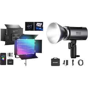 NEEWER AP150C 150W RGB LED Panel Video Light Kit, 1800 LEDs 42500Lux/0.5m 2500K-10000K with MS150 LED Video Light, 130W 5600K Studio Daylight Mini COB Continuous Output Lighting