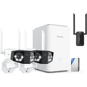 REOLINK WiFi Camera System with WiFi Extender Bundle, 4K Dual-Lens Camera with 180° FOV, Home Hub Pro with 2TB HDD Included, Centralized Control for up to 24 Cameras
