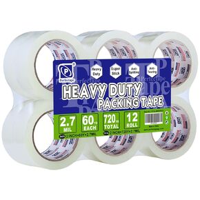 PERFECTAPE Heavy Duty Packing Tape 12 Rolls, Clear, 2.7 mil, Ultra Adhesive, 1.88" x 60 Yards, Refill for Packaging, Moving and Shipping