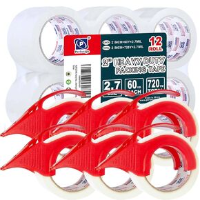 PERFECTAPE Heavy Duty Packing Tape 12 Rolls, Clear, 2.7 mil, Ultra Adhesive, 1.88" x 60 Yards, Refill for Packaging, Moving and Shipping