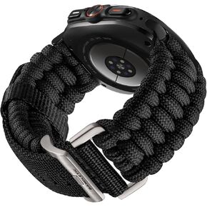 Rugged Paracord Compatible with Samsung Galaxy Watch Ultra Bands 47mm for Men, Handmade Woven Braided Tactical Military Survival Nylon Strap with Stainless Steel Buckle, Black