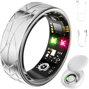 Smart Ring Fitness Tracker Sleep Tracking Heart Rate Monitor Pedometer, Waterproof Activity Tracker Fitness Ring Steps Counter, Gesture Controls for Short Video, 8 Days Battery Life, Silver, #8