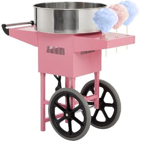 Garvee Electric Candy Cotton Machine with Cart Commercial Candy Cotton Maker for Kids with 20 Inch Stainless Steel Bowl Party Home Festival Pink